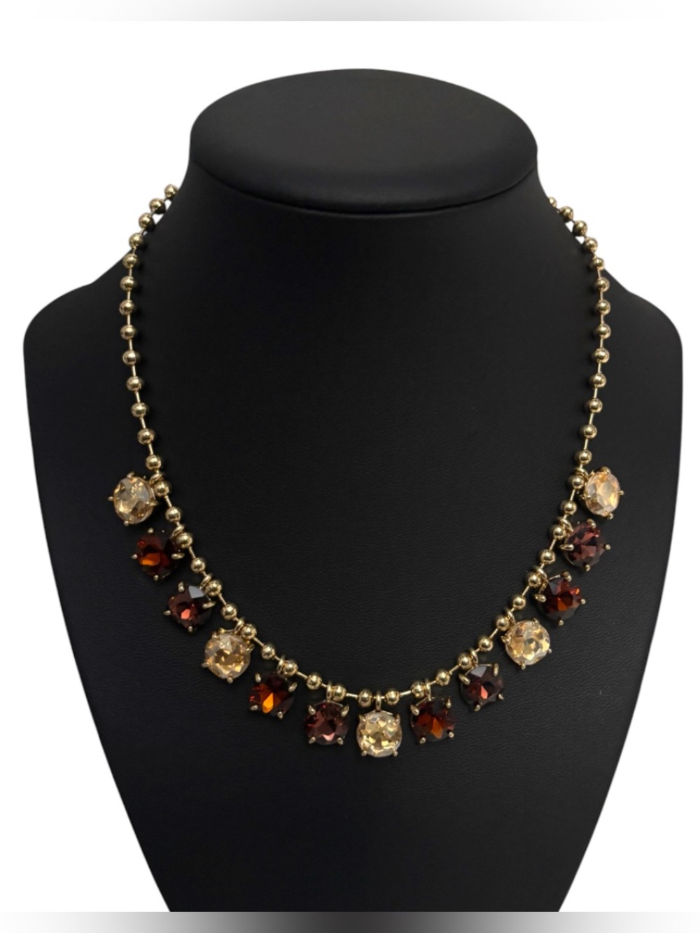 Round Brown & Champagne Glass Charm Ball Gold Chain Necklace
